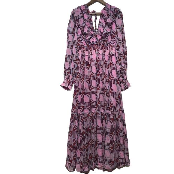 Anthropologie The Odetta Ruffled V-Neck Dress Multicolor Size L NWT - Picture 5 of 11